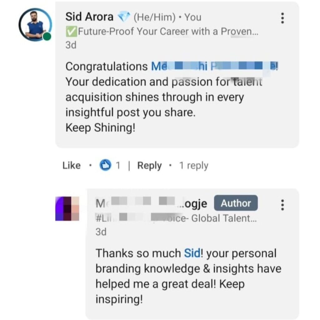 Customer Testimonial on Sid Arora - Personal Branding Coach